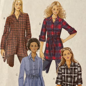 McCalls M6167 6167 Pattern UNCUT Close Fitting Button Front Tunic Short Long Sleeve Pointed Collar Tucks Flared Hem Size 14-20 VA