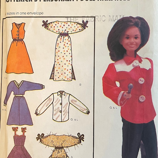 Butterick 6664 Pattern UNCUT 1970s Vintage Marie Osmond Personality Doll Wardrobe 11 12 Sleeveless Sleeve Dress Blouse Shirt Bodysuit VA