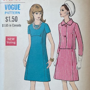 May include: Vintage Vogue pattern envelope featuring illustrations of two women in dresses and suits. The envelope is cream-colored with the number 7476, size information, and the Vogue logo. The price is $1.50.