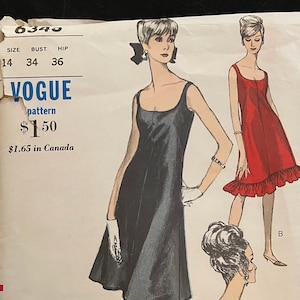 Vogue 6343 Pattern CUT Complete 1960s Vintage Scoop Neck Low Back Party Dress Fit Flare Knee Length Ruffled Trim Edge Size 14 Bust 34&quot;