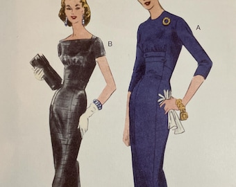 Vogue V1979 1979 Pattern UNCUT Vintage Retro 1950s Jewel Square Neck Wiggle Dress Midi Short 3/4 Sleeve Size 8 10 12 14 16 OR 18 20 22 24 26