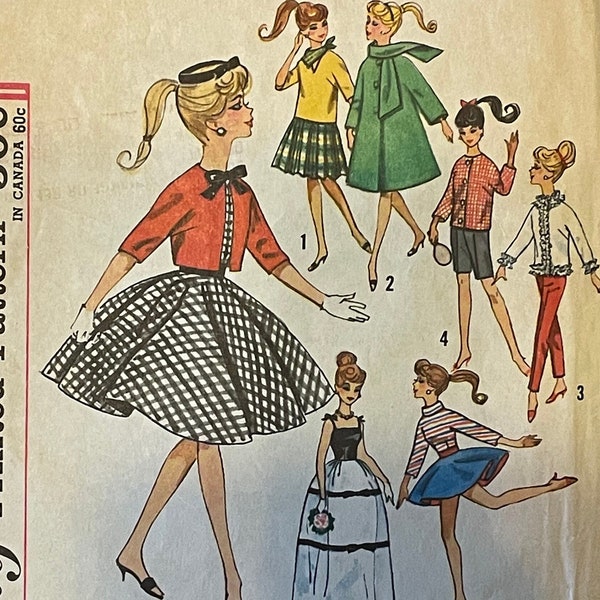 Simplicity 4700 Pattern CUT Complete Vintage 1960s Vintage Barbie Fashion Doll 11.5" Wardrobe Jacket Shirt Coat Flared Skirt Shorts Dress