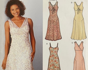 New Look 6244 Pattern UNCUT Vintage 2000s V Neck Slip Style Bodice Camisole Summer Dress Below Knee Length Overlay Size 8 10 12 14 16 18 VA