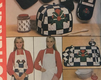 Coasters Vintage 1980/'s Butterick 4147 Kitchen Accessories Apron Placemats Oven Mitts Sewing Pattern One Size INCUT FF