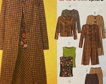 Patrón McCalls M4603 4603 SIN CORTAR Vintage 2000 Fácil Infinitas Opciones Chaqueta larga hasta la rodilla y cadera Pantalones Falda línea A Top sin mangas Talla 12-18 VA