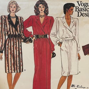 May include: Vogue's Basic Design sewing pattern featuring five different women's fashion designs. The designs include a skirt suit, a wrap dress, and a dress with a heart pattern. The pattern number is 1291.