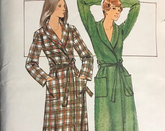 Butterick 5165 Pattern UNCUT Vintage 1970s Wrap Front Robe Shawl Collar Self Belt Patch Pockets Knee Maxi Length Size 16 CUT Complete OR 10