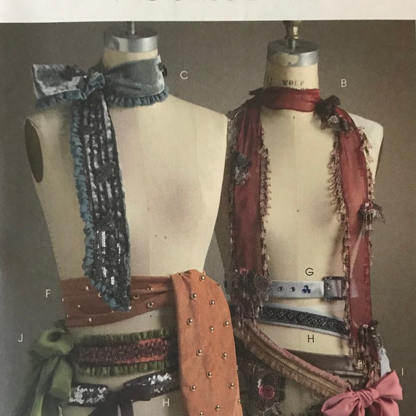 McCalls M5154 5154 Pattern Neck Scarf Shimmy Hip Slung Belt Skirt & Charms Buckle and Tie Belts Boho Chic Sizes XS S M L  UNCUT