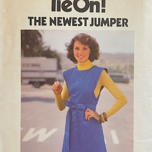 Butterick 4917 Pattern UNCUT 1970s Tie On The Newest Jumper Extended Shoulder Sleeveless Dress A-Line Knee Length Size Med CA or Large VA