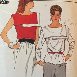 Butterick 4858 Pattern UNCUT or CUT 1980s Vintage Fast Easy Sleeveless Long Sleeve Blouse Shirt Double Layer Sailor Collar Size 8 10 12