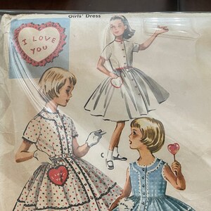 McCalls 2157 Pattern CUT MISSING Facing 1950s Girl&#39;s Fit and Flare Dress in Knee Length Sleeveless or Short Sleeved Dress Size 10 28&quot;