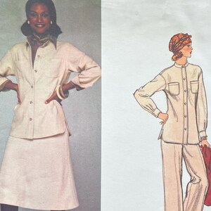 Vogue 1366 Pattern UNCUT 1970s Vintage American Designer Calvin Klein Button Front Shirt Jacket Shirttail Hem A-Line Skirt Pants Size 16 VA