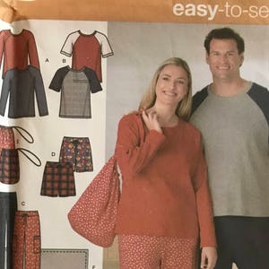 Simplicity 4889 Pattern Uncut Easy Sew Unisex Pullover Top Contrast Raglan Sleeves Pants Shorts Bag Blanket Size S M L or XL XXL XXXL