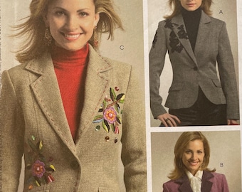 Patrón McCalls M5188 5188 SIN CORTAR Vintage 2000s Sew News Chaqueta de un botón Cuello con muesca Tela de contraste Dobladillo con forma Puños Talla 6-12 VA