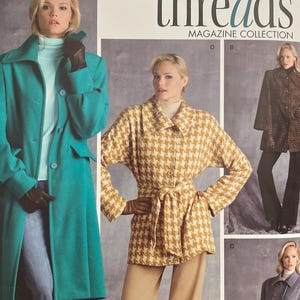 Simplicity 3562 Pattern UNCUT Threads Success Button Front Jacket Coat Below Hip Knee Length Pointed Collar Self Belt Flaps Size 14-22 VA