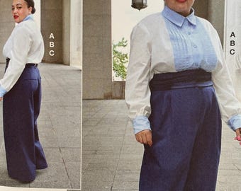 Know Me ME2104 2104 12219 Pattern UNCUT Mimi G Raven Maureen Button Down Shirt Contrast Yoke Pants Cummerbund 8-16 18-26