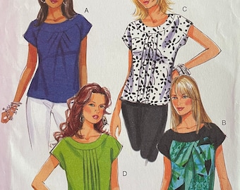 Butterick B5610 5610 Pattern - Yoke or Banded Collar Top with Extended Shoulders and Front Pleat Detail - Size 10 12 14 16 18 UNCUT