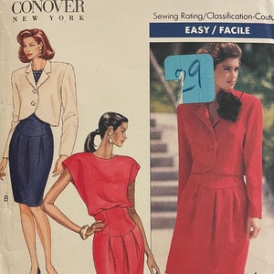 Butterick 6563 Pattern UNCUT 1980s Vintage Kathryn Conover New York Easy Hip Jacket Pencil Pleated Skirt Contour Waist Top Size 12 14 16