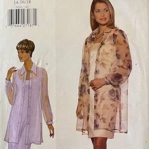 May include: A sewing pattern for a dress and jacket. The pattern is for sizes 14-16-18. The pattern is from Butterick and the pattern number is 5456.