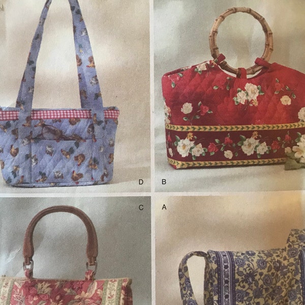Butterick B4247 4247 Pattern UNCUT Handbags with Straps Bamboo Handle or Crossbody Strap Style - Contrast Fabric and Lining Options IL