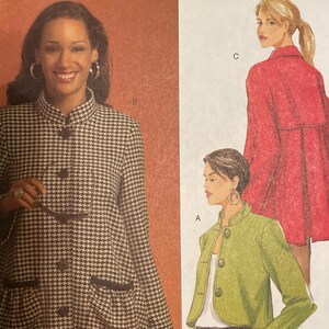 May include: A Butterick sewing pattern, B5143, featuring illustrations of women's jackets and coats. The pattern includes a houndstooth coat, a red coat, and a green jacket. The pattern number and size range are visible.