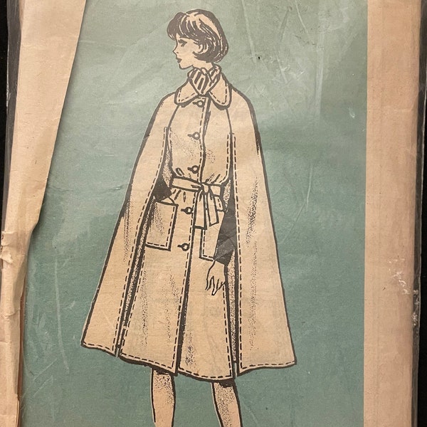 Vintage Mail Order Pattern 9474 CUT Complete 1960s 1970s Button Front Cape Pointed Collar Square Patch Pockets Size 18 Bust 40"