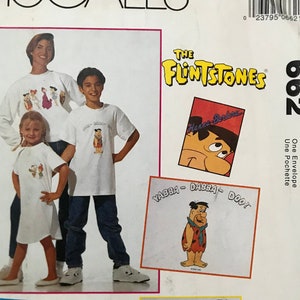 Modèle vintage des années 1990 McCalls 7420 662 The Pierrafeu unisexe enfants adultes T-shirt sweat chemise de nuit Fred Wilma Pebbles Transfer