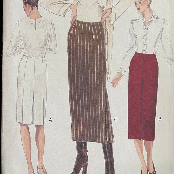 Vogue 9572 Pattern UNCUT 1990s Vintage Semi Fitted Tapered Skirt Below Mid Knee or Lower Calf Contour Waist Pleats Side Zip Size 8 10 12