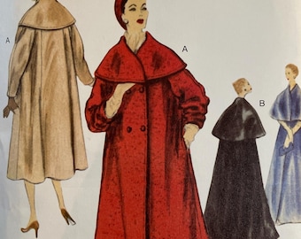 Vogue V1977 1977 Pattern UNCUT Vintage Retro 1950s Authentic Double Breast Coat Cape Collar Midi Evening Size 6 8 10 12 14 OR 16 18 20 22 24