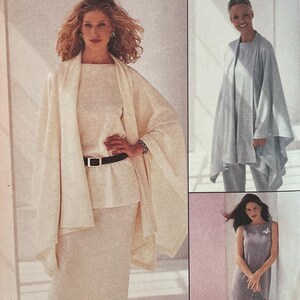 Patrón McCalls 2351 SIN CORTAR de los años 90 Vintage SewNews Vestido sin mangas con capa fácil Top maxi Pantalones elásticos Falda Tejido elástico Talla grande 16 18 VA