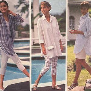 May include: A sewing pattern for a long-sleeved shirt with a button-down front. The pattern is from Butterick and is for sizes 6-10. The pattern is called "Fast & Easy" and has a barcode on the bottom right corner.