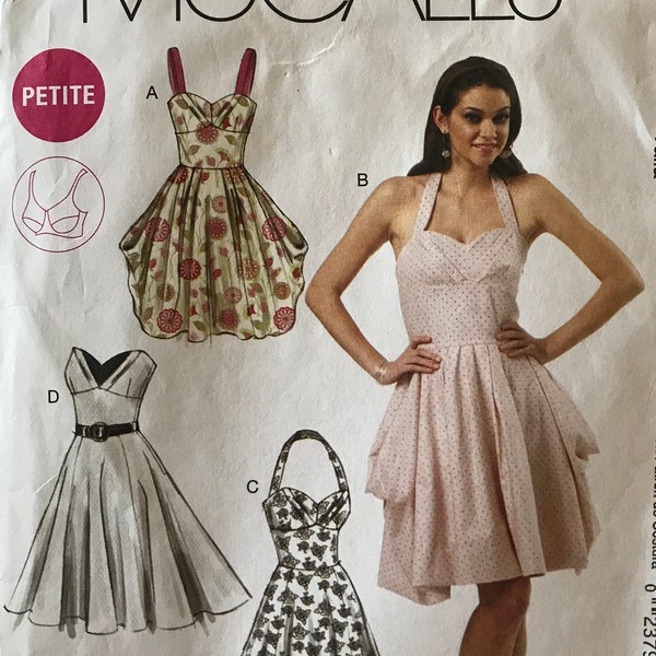 McCalls M6350 6350 Pattern Laura Ashley Retro 50's Shaped Waist Dress Halter Shoulder Straps Strapless Size 6 8 10 12 14 UNCUT  IL