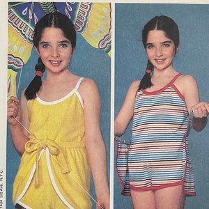 McCalls 7153 Pattern UNCUT 1980s Vintage Make It Tonight Girl's Playsuit Romper Stretch Knit Pullover Wrap Front Shorts Size 10 or 12