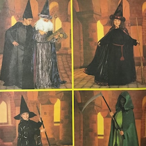 McCalls 2937 Pattern UNCUT Easy Childs Costume Boys Girls Unlined Cape Hood Option Gown Pointed Wizard Hat Size 7 8 10 12 OR 3 4 5 6
