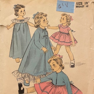 Advance 6571 Pattern CUT Complete 1950s Vintage Doll Wardrobe Clothing Learn to Sew For Children Dress Nightgown Robe Half Slip Panties 19&quot;