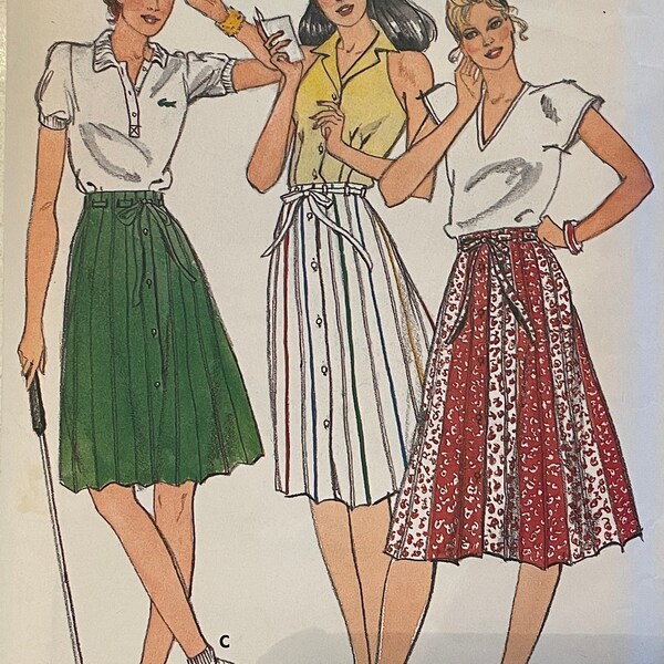 Butterick 3672 Pattern UNCUT 1970s Vintage Button Front Knee Length Skirt A-Line Piping Trim All Around Sections Size 10 Waist 25" VA