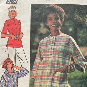 May include: A vintage sewing pattern for a shirt with a plaid design. The pattern is from Butterick and is number 4068. The pattern is for size 18 and is labeled "Fast and Easy".