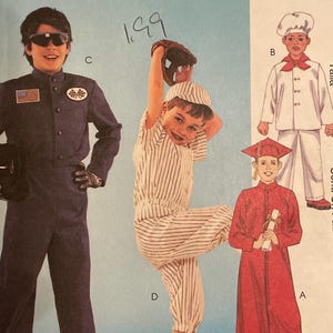 McCalls 4166 Pattern UNCUT Vintage 2000s Costumes Boys Racecar Driver Baseball Player Graduation Gown Chef Halloween Size Childs 7-14
