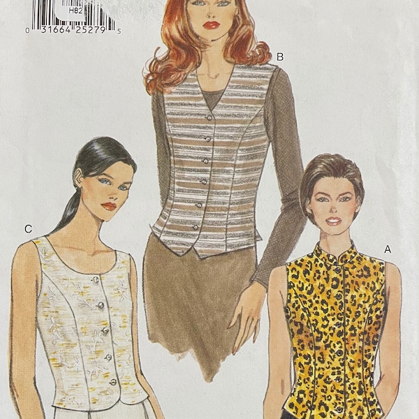 Vogue 9633 Pattern UNCUT 1990s Vintage Very Easy Button Front Vest Princess Seams Straight or Wesit Pointed Hem Size 6 8 10