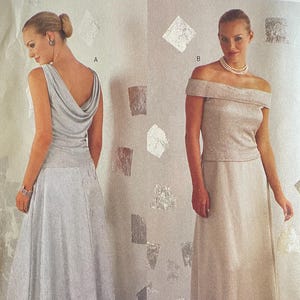 May include: A Butterick sewing pattern envelope with the name "ARIANNA". The envelope shows two dress designs, one with a cowl neck and the other with an off-the-shoulder neckline. The size range is 6-8-10.