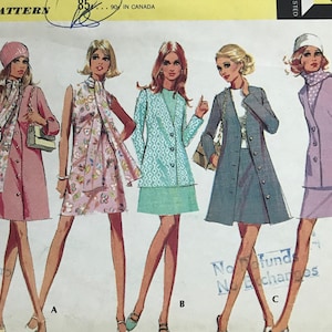 May include: A vintage sewing pattern for a misses' ensemble. The pattern includes four different looks, each featuring a skirt and a jacket. The pattern is for size 14, bust 36. The pattern is from McCall's and is number 2276.