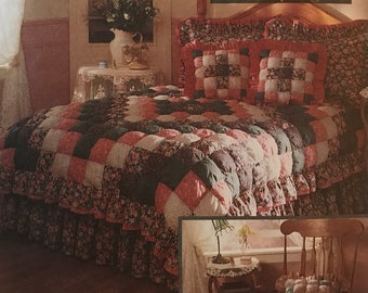 McCalls 7164 Pattern UNCUT 1990s Vintage Donny Babylon Biscuit Quilt Blacket Dust Ruffle Twin Full King Size Pillow Shams Throw Accent VA