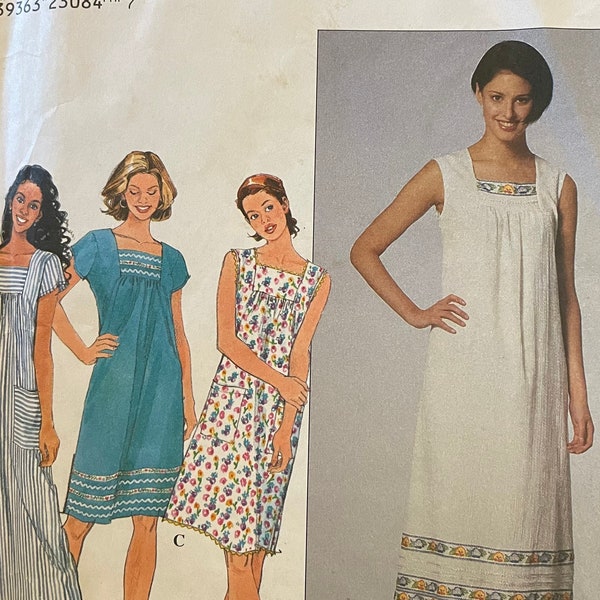 Simplicity 8769 Pattern UNCUT Shift Dress Square Neck Inset Sleeveless Short Sleeve Knee or Above Ankle Length Size 14 16 18