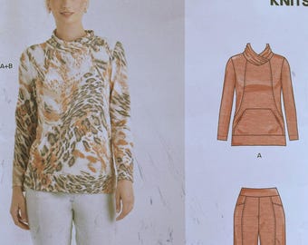 New Look N6771 6771 Pattern UNCUT Easy Stretch Knit Long Sleeve Top Princess Seams Lapped Collar Kangaroo Pocket Pull On Pockets Size XS-XXL