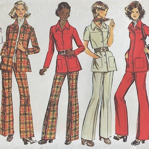 May include: Vintage Simplicity sewing pattern 5247 featuring five women's fashion designs. The illustrations showcase suits and separates in various colors and patterns, including plaid and solid colors. The pattern includes the text "Simplicity" and size information.