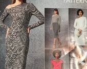 Vogue R10460 10460 Pattern UNCUT Close Fitting Asymmetric Cold Shoulder Portrait Collar Below Knee Dress Size 6 8 10 12 14 OR 14 16 18 20 22