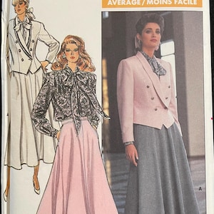 May include: A vintage Butterick sewing pattern featuring an Evan-Picone design. The pattern includes illustrations of a skirt suit with a double-breasted jacket and a midi skirt. The sewing rating is "AVERAGE". The size is (6-8-10).