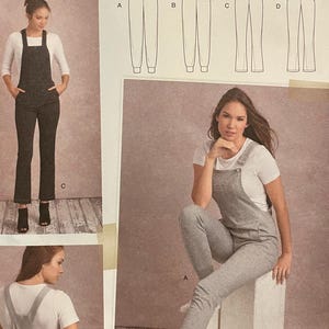 May include: Simplicity sewing pattern S8855 for knit overalls. The pattern includes multiple views of the overalls, with different pocket and leg styles. The pattern also includes sizing information for U.S. sizes 6-14.
