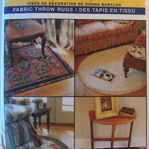 May include: McCall's sewing pattern for fabric throw rugs. The pattern cover features a collage of rug designs, including a rectangular rug with a floral pattern, a round rug with fringe, and a half-circle rug with a floral design. The text reads "More Splash Than Cash".