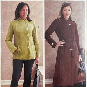 Butterick B6793 6793 R10805 Pattern UNCUT Lined Jacket Coat Princess Seams Button Front High Neck Placket Pockets Size 8-16 16-24 VA CA